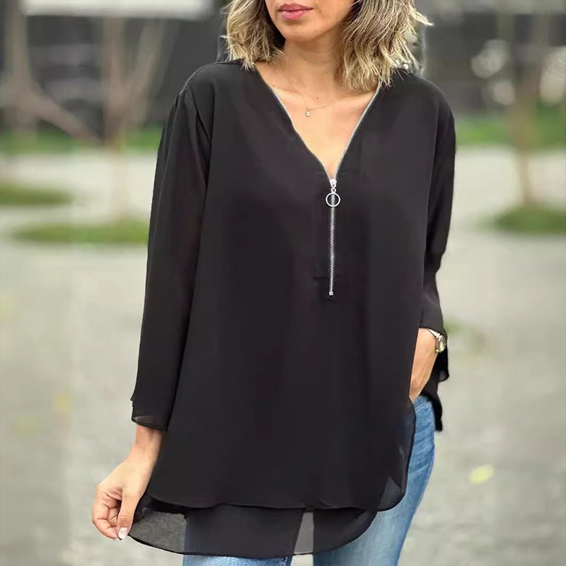 Amina | Chiffon Zipper Blouse