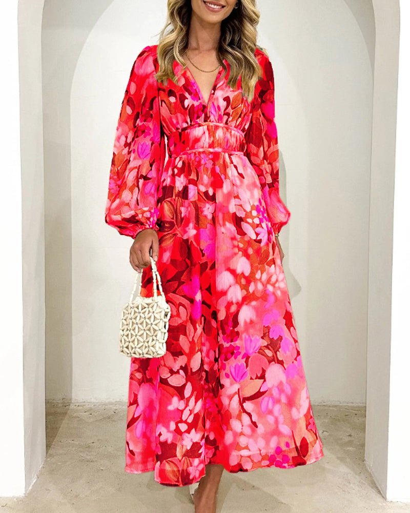 Carolina | Elegant Floral V-Neck Dress
