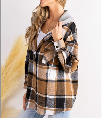 Hooded Jacket – Plaid Design & Warm Fleece Lining