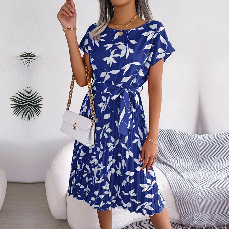 Monica™ | Elegant Pleated Floral Midi Dress