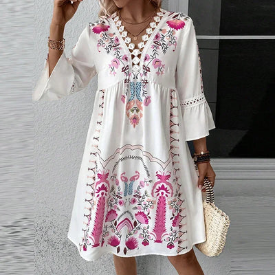 Celina™ | Boho Embroidered V-Neck Dress