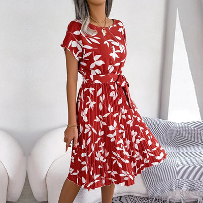 Monica™ | Elegant Pleated Floral Midi Dress