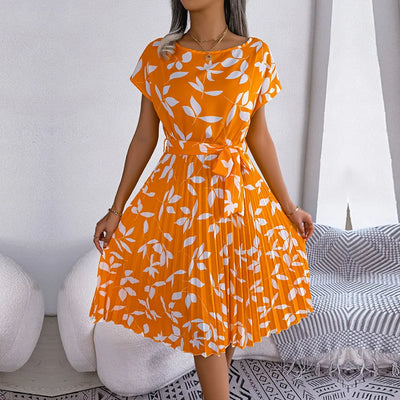 Monica™ | Elegant Pleated Floral Midi Dress