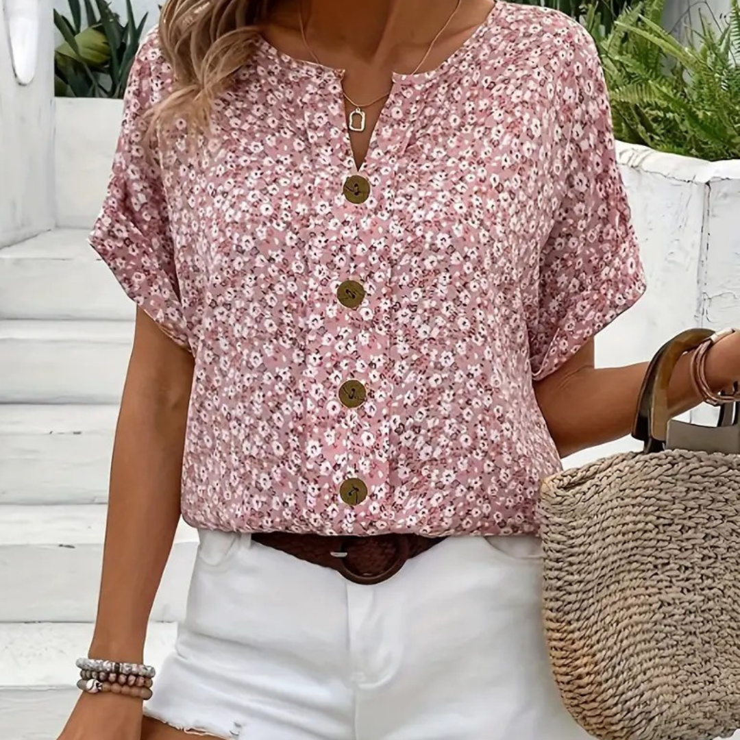 Wolena™ | Effortless Floral Button-Up Top