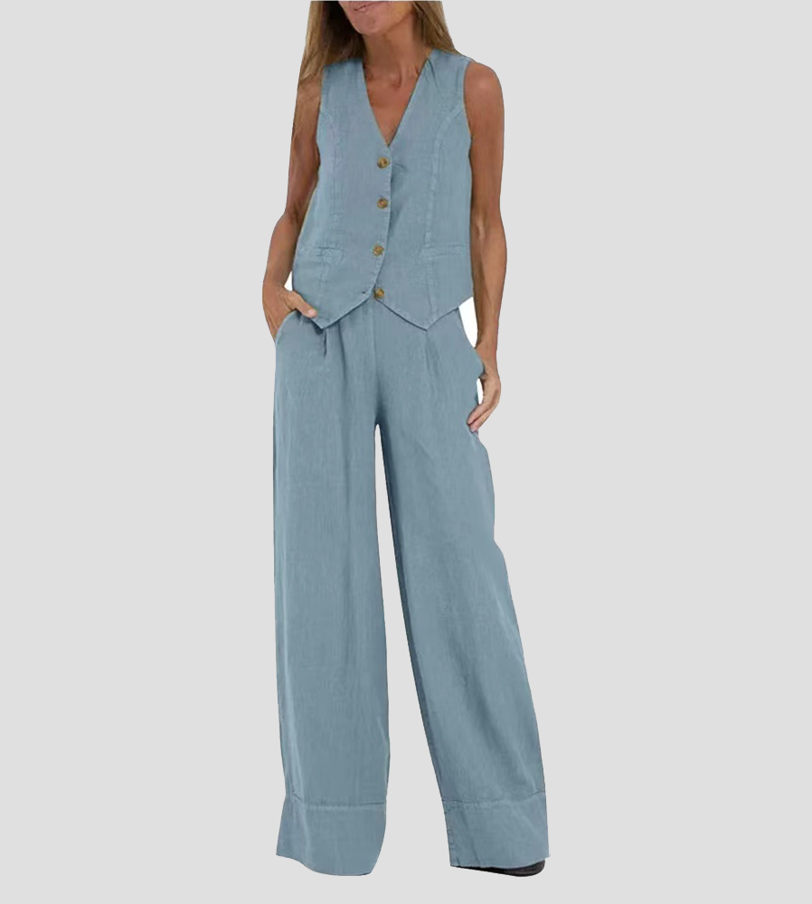 Aira™ - Buttoned Vest & Wide-Leg Trousers Set